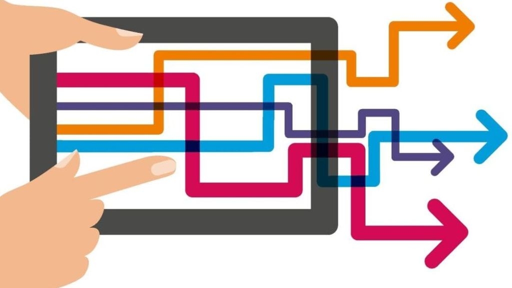 Graphic of connections running across a tablet